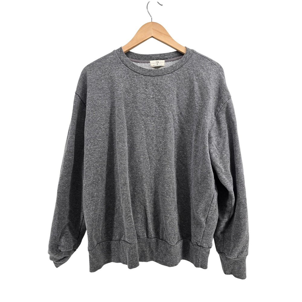 t.la Sweatshirt Womens M Crewneck Heather Gray Ribbed Trim EUC